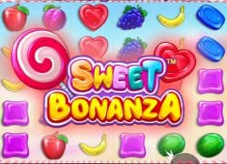 Casino Sweet Bonanza game with colorful candies and fruits.  Slotozen Casino Online Canada