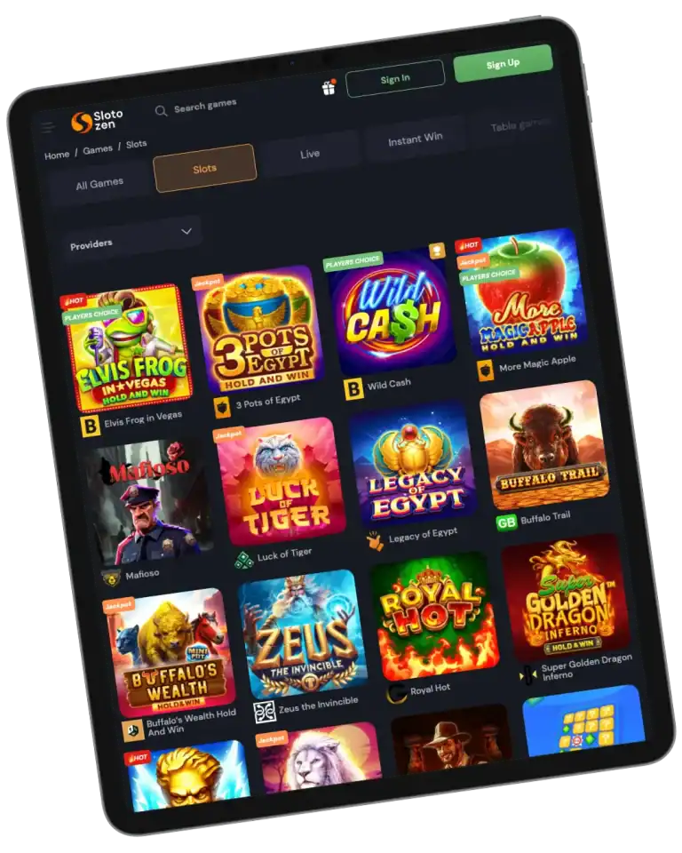 Online casino game selection on Slotozen app.  Slotozen Casino Online Canada